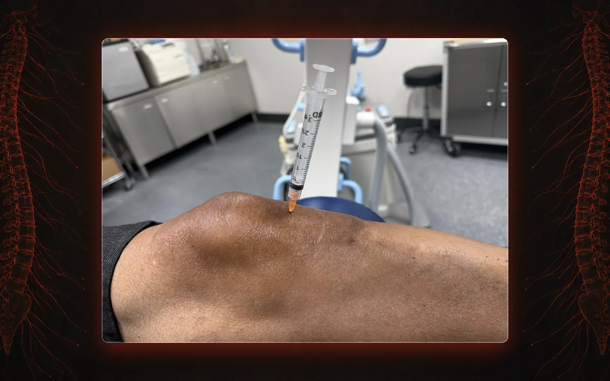 Image-guided knee joint injection in our St. Louis procedure room.