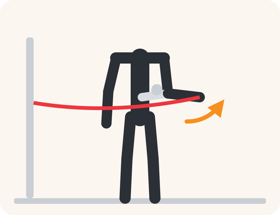 Line drawing of the outward turn with band exercise. The pale figure is the starting position, the dark figure is the finish, and the orange arrow shows the movement.