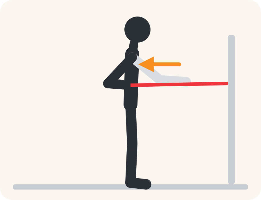 Line drawing of the band row exercise. The pale figure is the starting position, the dark figure is the finish, and the orange arrow shows the movement.
